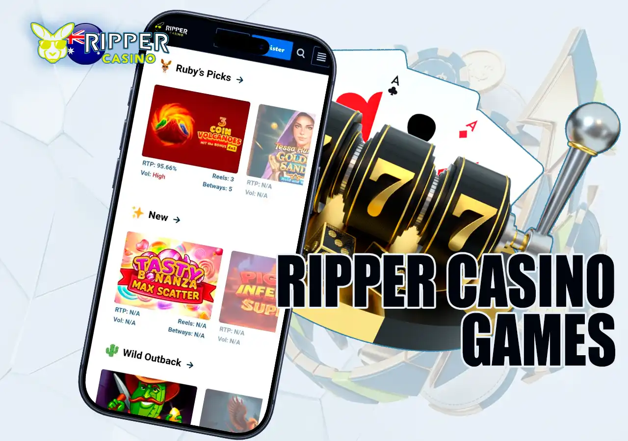 A wide selection of online pokies and live dealer table games at Ripper.