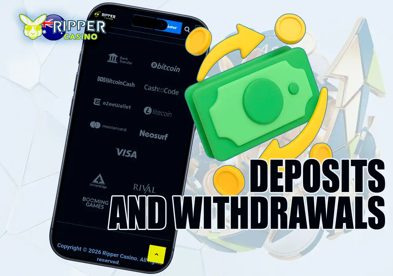 Secure payment methods including Visa, Mastercard, Neosurf and Bitcoin at Ripper.