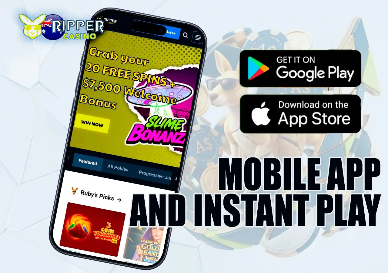 Play online pokies instantly on iOS and Android mobile devices at Ripper.